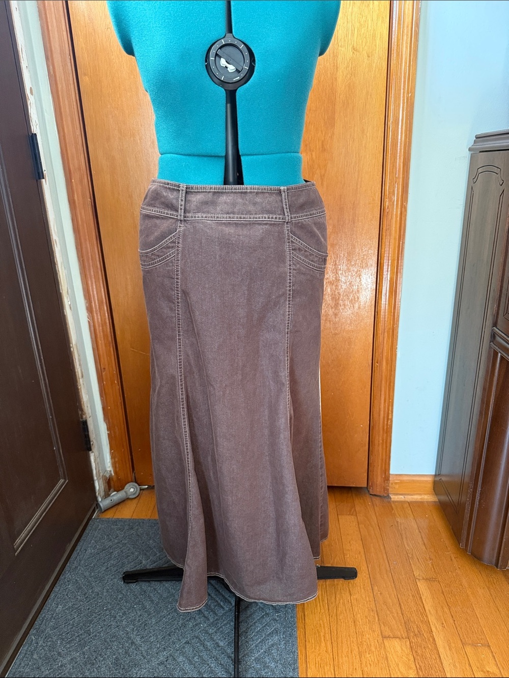 Women's Brown Maxi A-Line Skirt with Panel Details